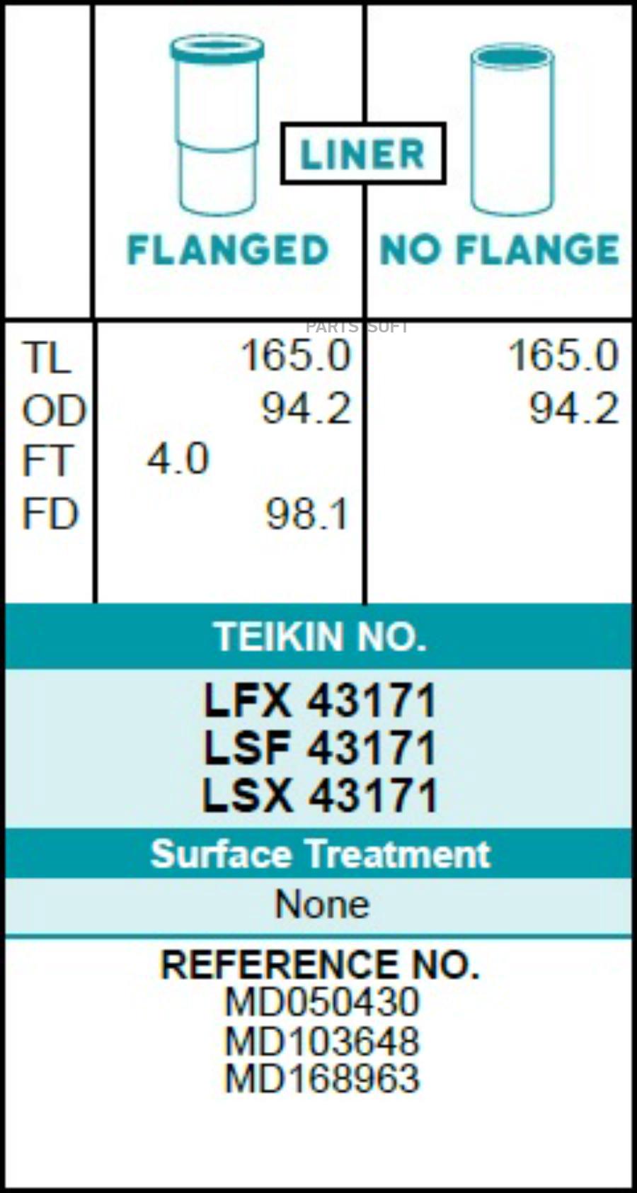 Гильза блока цилиндров TEIKIN LSF43171 (4шт/упак) не хонингованная