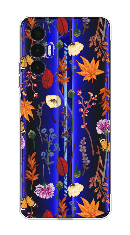 

Чехол на Tecno Pova 3 "Orange Purple flowers", Оранжевый;красный;розовый;желтый;прозрачный, 301550-1