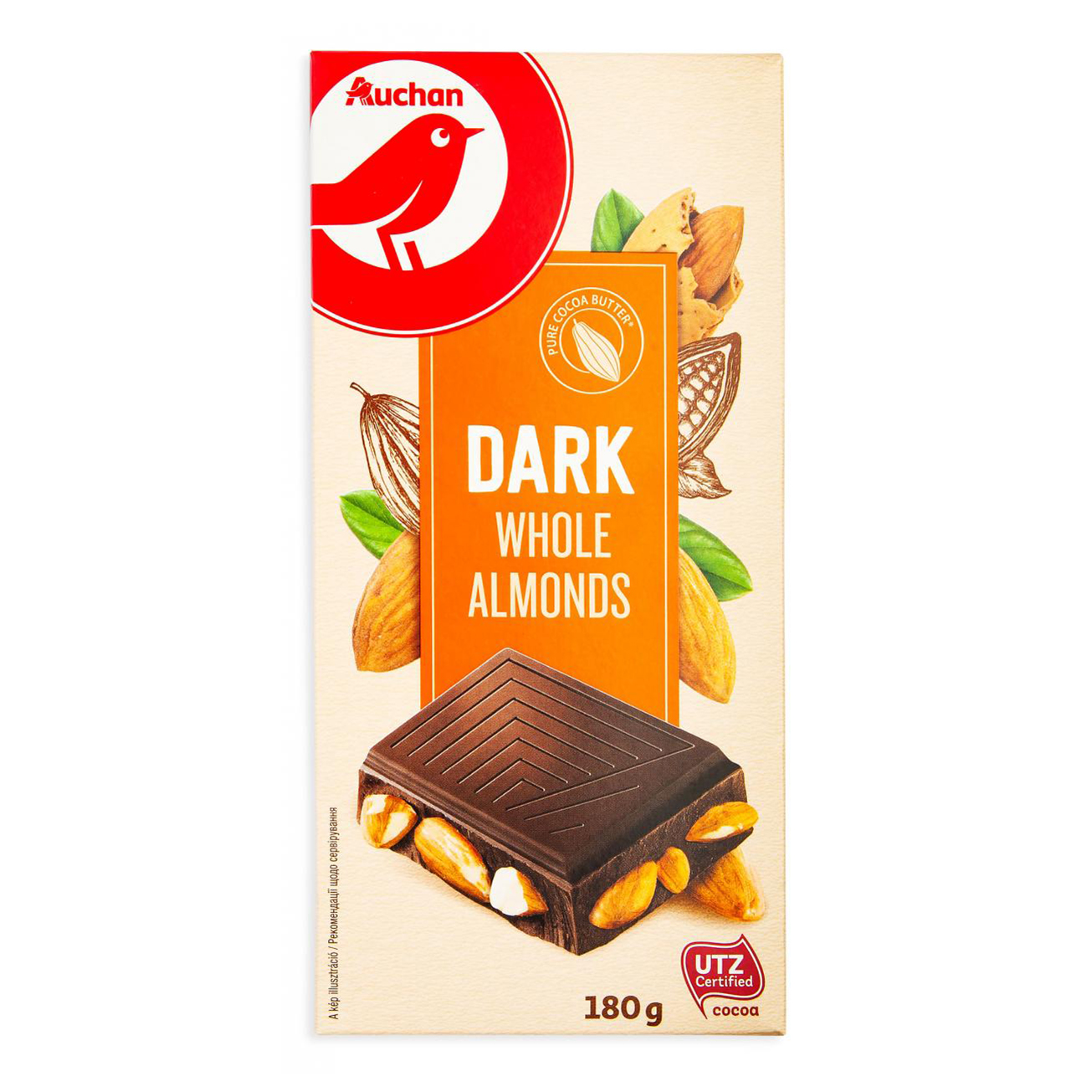 

Шоколад АШАН Красная птица Dark Whole Almonds темный 180 г