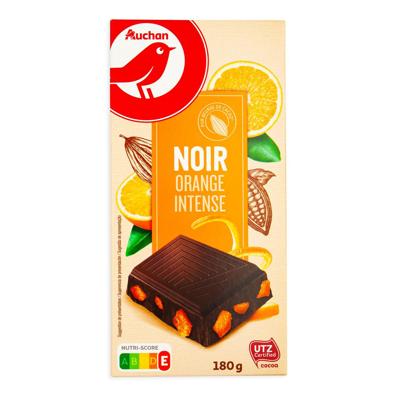 

Шоколад АШАН Красная птица Noir Intense Orange темный 180 г