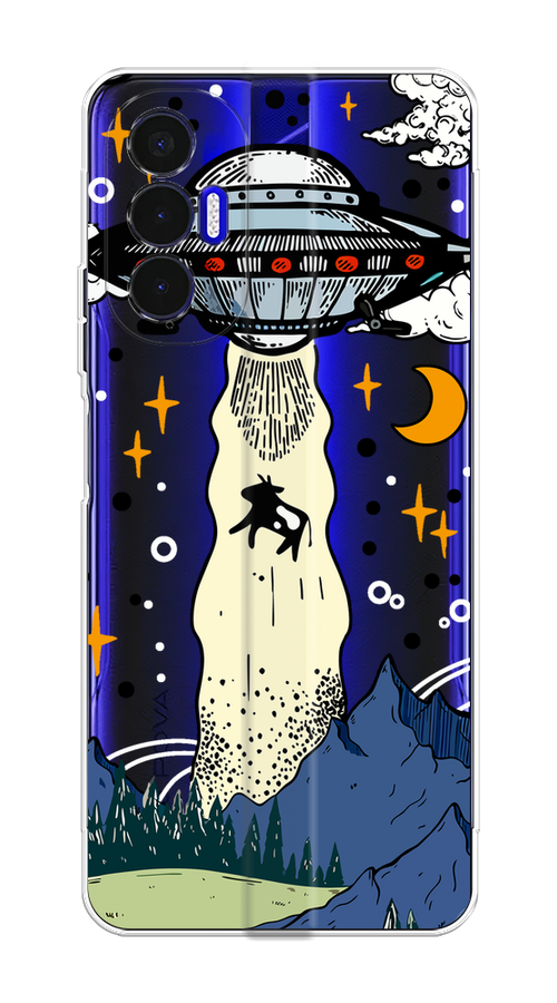 

Чехол на Tecno Pova 3 "НЛО забирает корову", Бежевый;синий;желтый, 301550-1