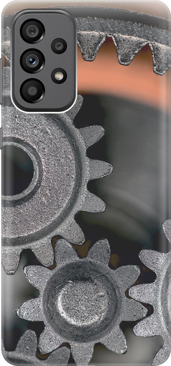 

Силиконовый чехол на Samsung Galaxy A73 5G с принтом "Шестеренки", Оранжевый;серый, 10566