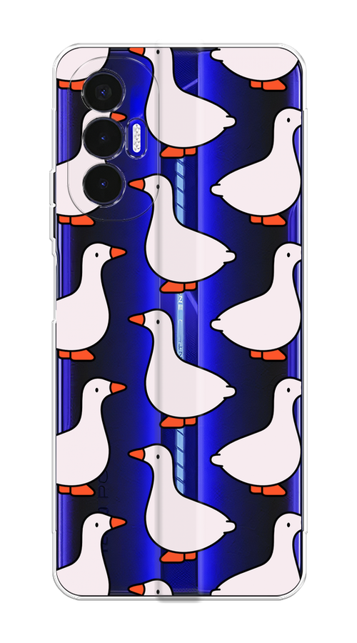 

Чехол на Tecno Pova 3 "Гуси", Прозрачный;белый;оранжевый, 301550-1