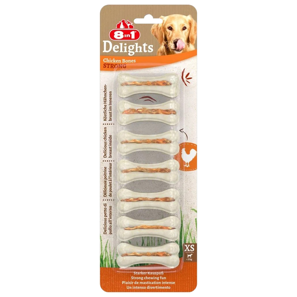 Лакомство для собак 8in1 Delights Strong XS Косточки с куриным мясом 7,5 см, 7 шт по 12 г