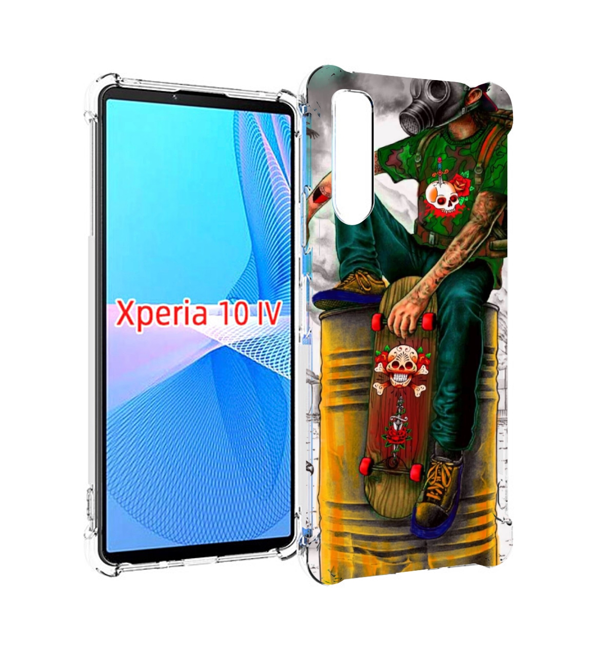 

Чехол MyPads скейтер в противогазе для Sony Xperia 10 IV (10-4), Прозрачный, Tocco