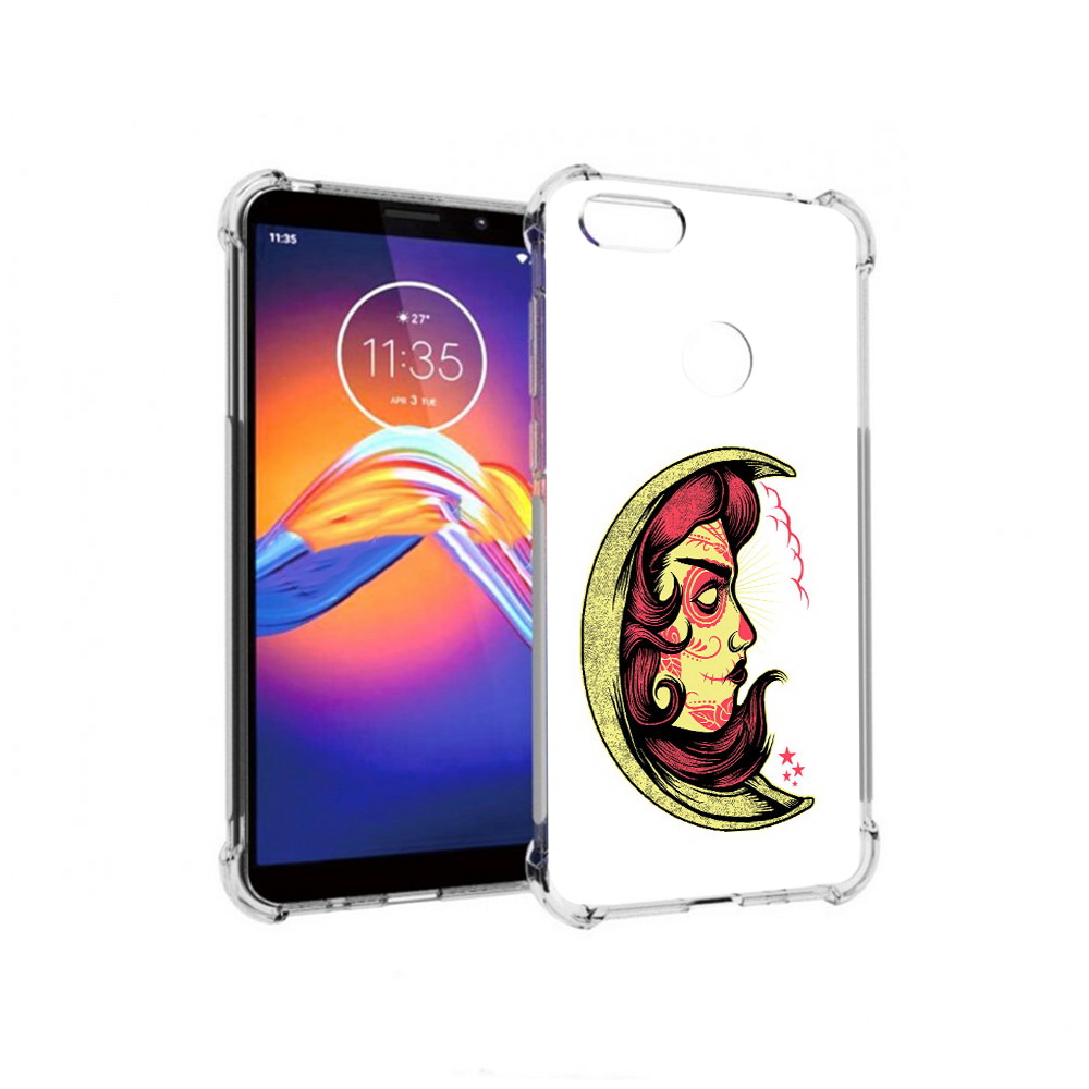 

Чехол MyPads Tocco для Motorola Moto E6 желтый полумесяц с лицом девушки, Прозрачный, Tocco
