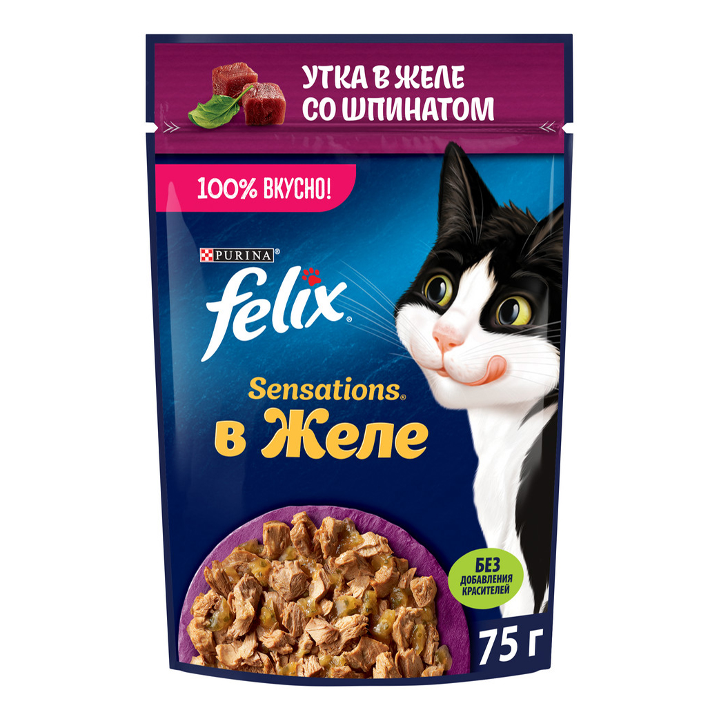 

Влажный корм для кошек Felix Sensations с уткой в желе со шпинатом 75 г