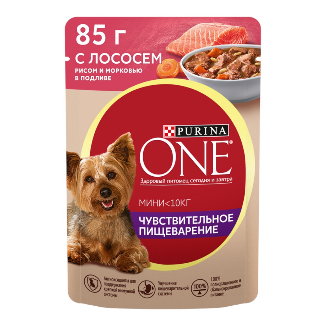 Влажный корм для собак Purina One Mini лосось с рисом и морковью 85 г