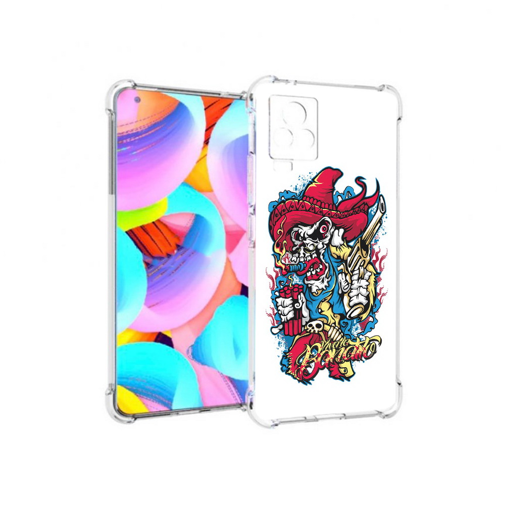 

Чехол MyPads Tocco для Vivo IQOO 7 нарисованный скелет с писталетом, Прозрачный, Tocco