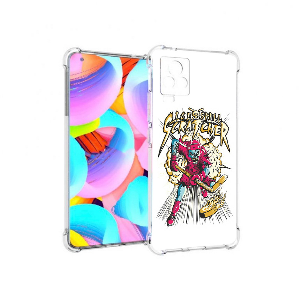 

Чехол MyPads Tocco для Vivo IQOO 7 нарисованный скелет хоккеист, Прозрачный, Tocco