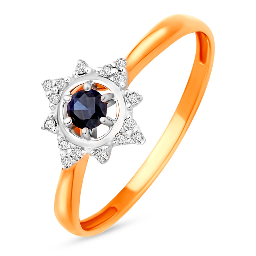 

Кольцо из золота р.  585Gold 101015231, сапфир искусственный\бриллиант, 101015231