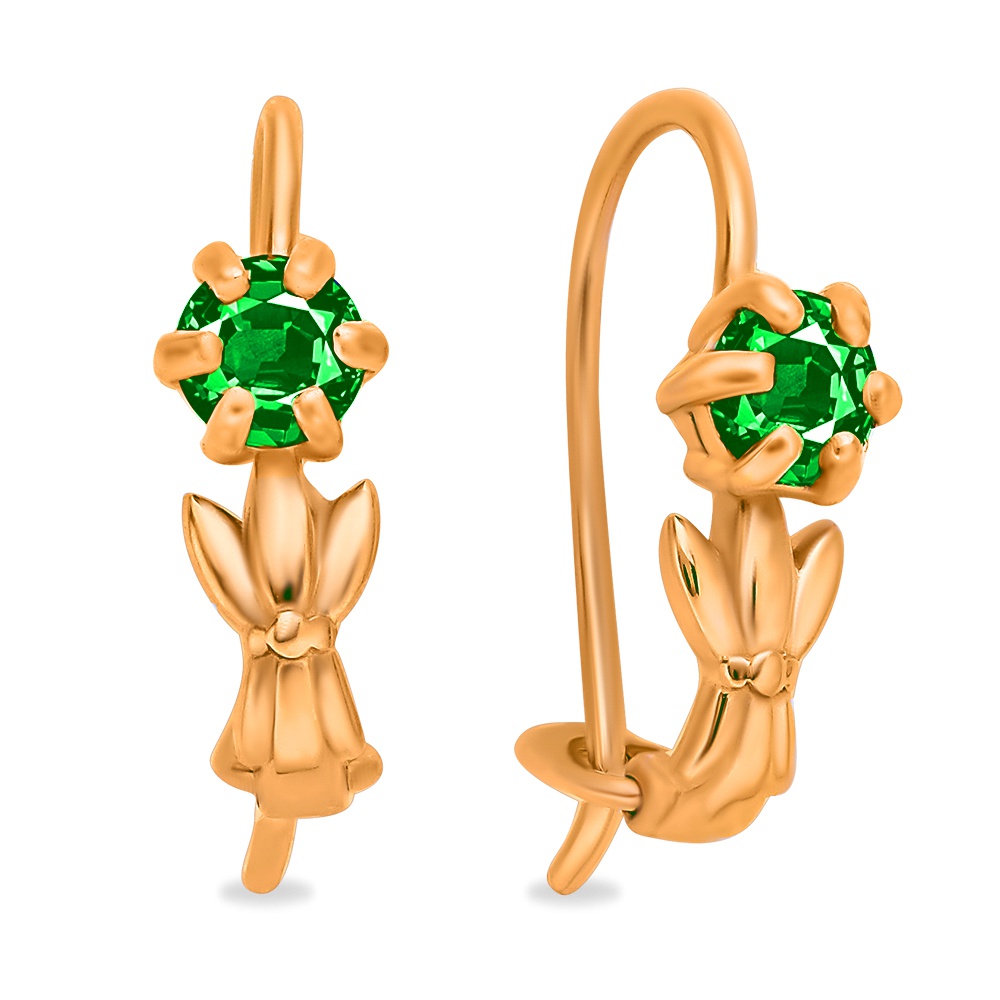 

Серьги из красного золота 585Gold 102008090, изумруд искусственный, 102008090