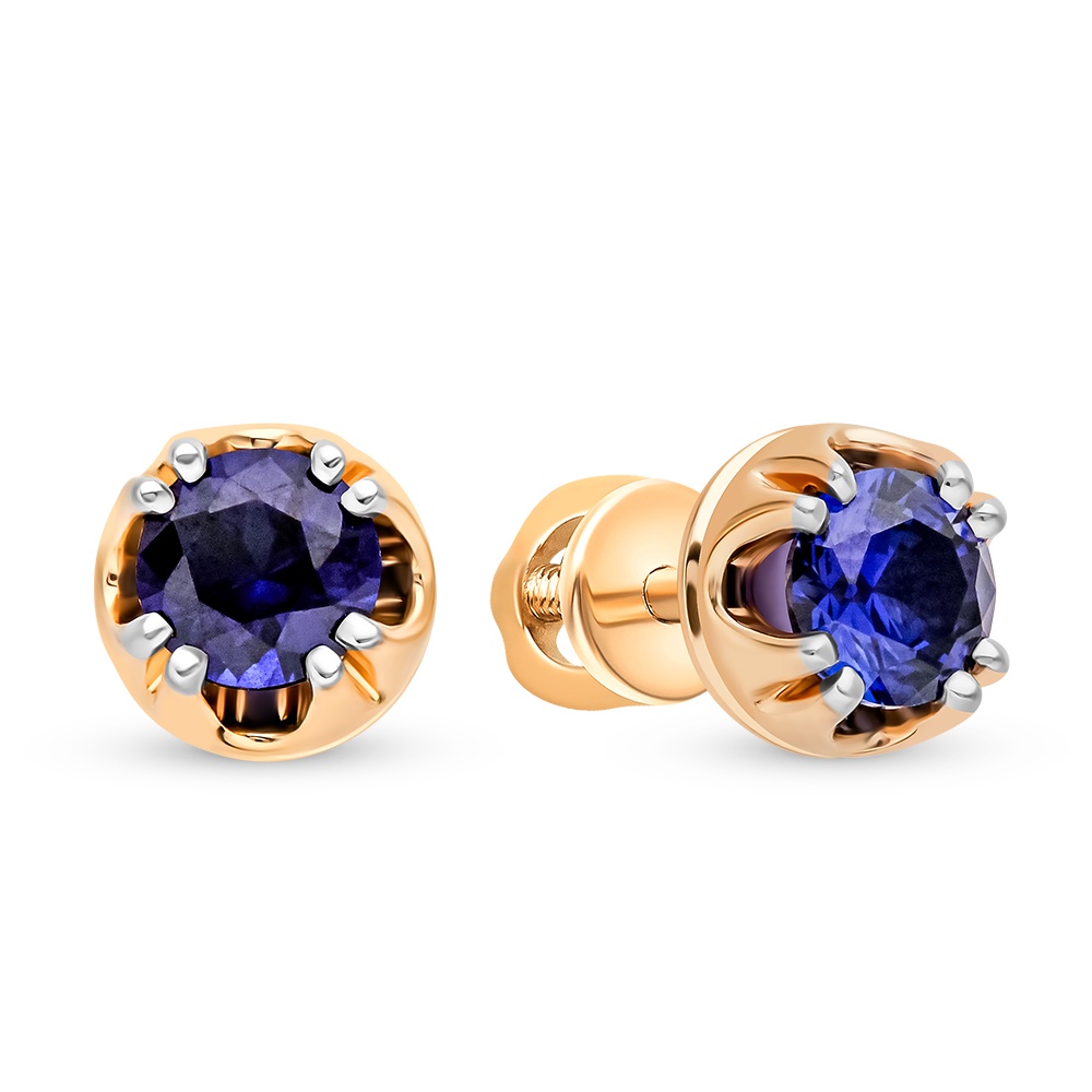 

Серьги пусеты из красного золота 585Gold 102007848, сапфир искусственный, 102007848
