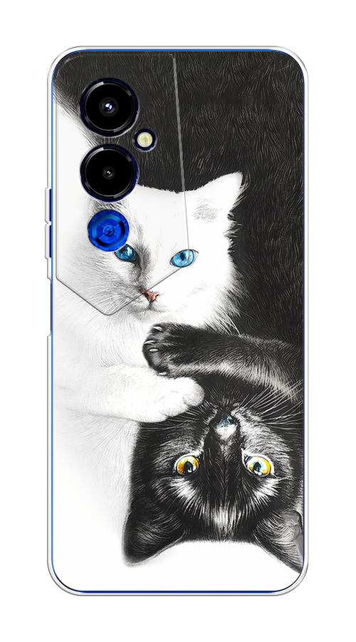 

Чехол на Tecno Pova 4 Pro "Коты Инь-Янь", Черный;белый;голубой, 302650-1