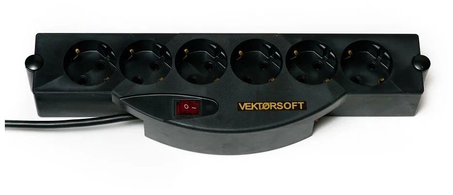 фото Сетевой фильтр vektor soft черный 3м (для быт. и офис.техники с автомат.предохранителем) vector