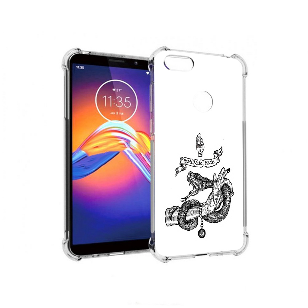 

Чехол MyPads Tocco для Motorola Moto E6 змея на руке рисунок (PT227058.343.366), Прозрачный, Tocco