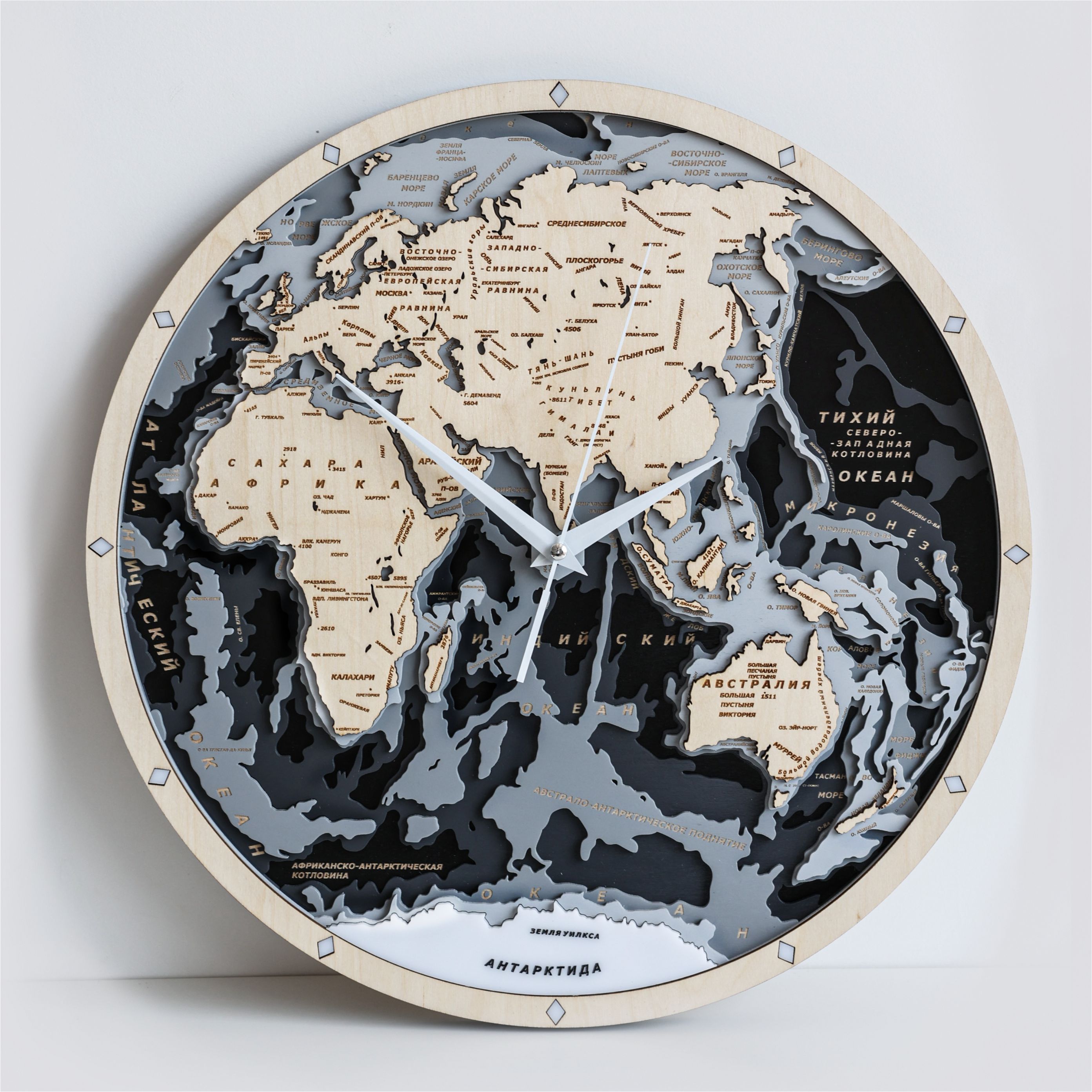 Часы настенные LUXERYWOOD бесшумные Карта Мира