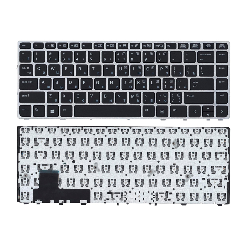 

Клавиатура для ноутбука HP EliteBook Folio 9470M черная с серебристой рамкой без указателя