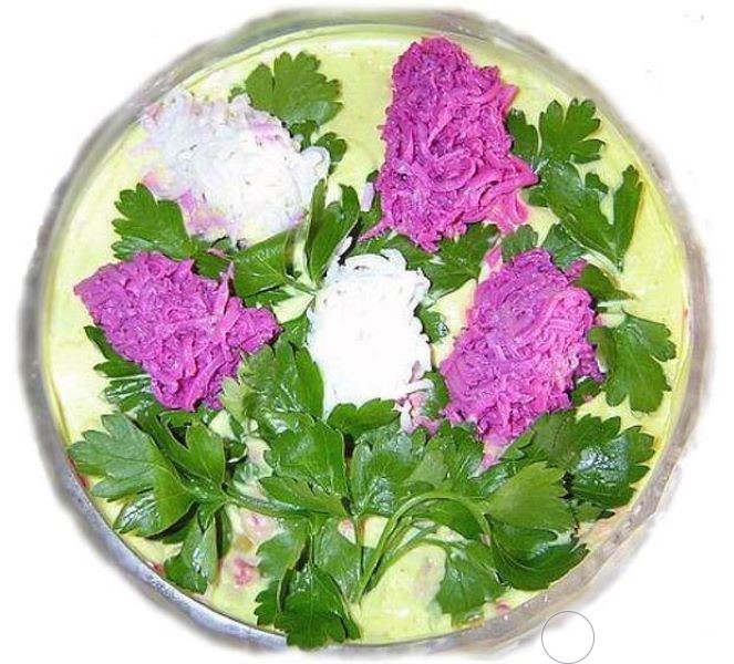 

Салат Букет сирени с курицей +-200 г