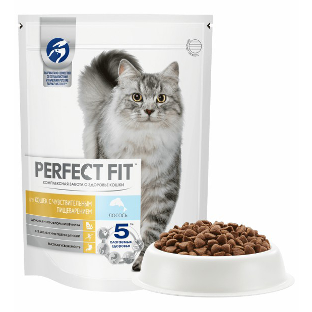 

Сухой корм для кошек Perfect Fit Sensitive при чувствительном пищеварении с лососем 2,5 кг