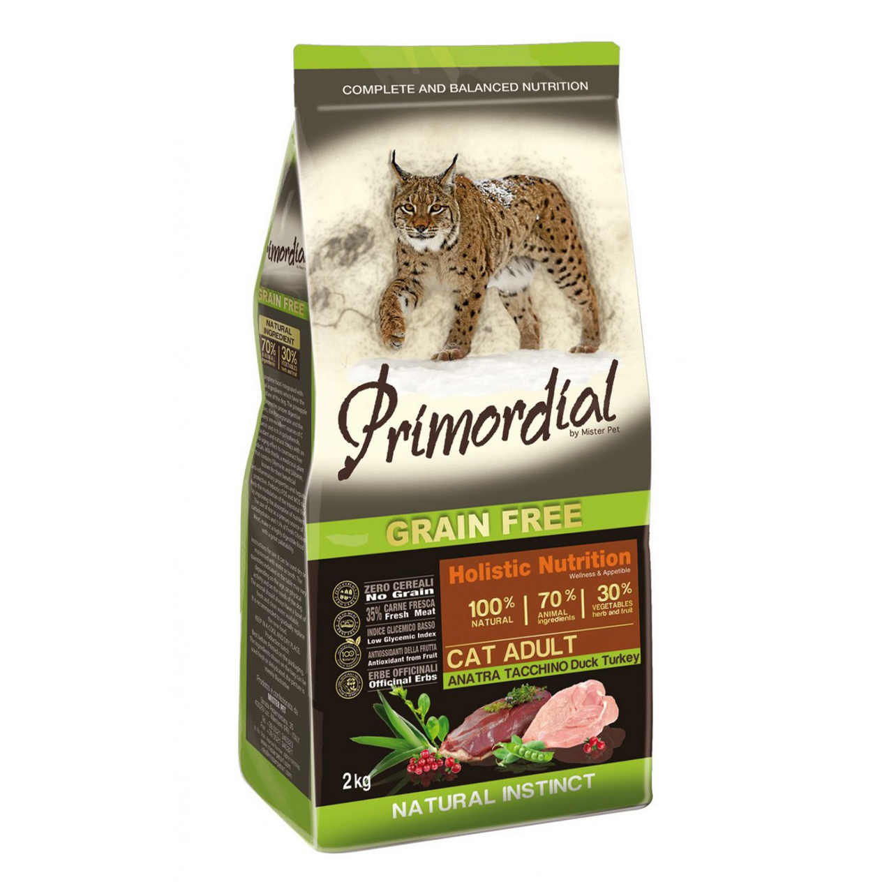 Сухой корм для кошек Primordial беззерновой утка и индейка 2 кг