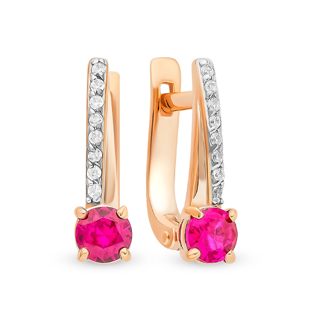 

Серьги из красного золота 585Gold 102008313, рубин искусственный/бриллиант, 102008313