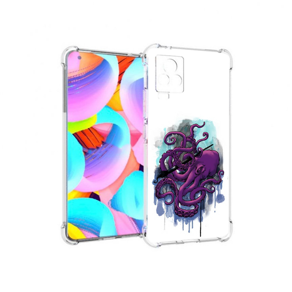 

Чехол MyPads Tocco для Vivo IQOO 7 фиолетовый осьминог, Прозрачный, Tocco