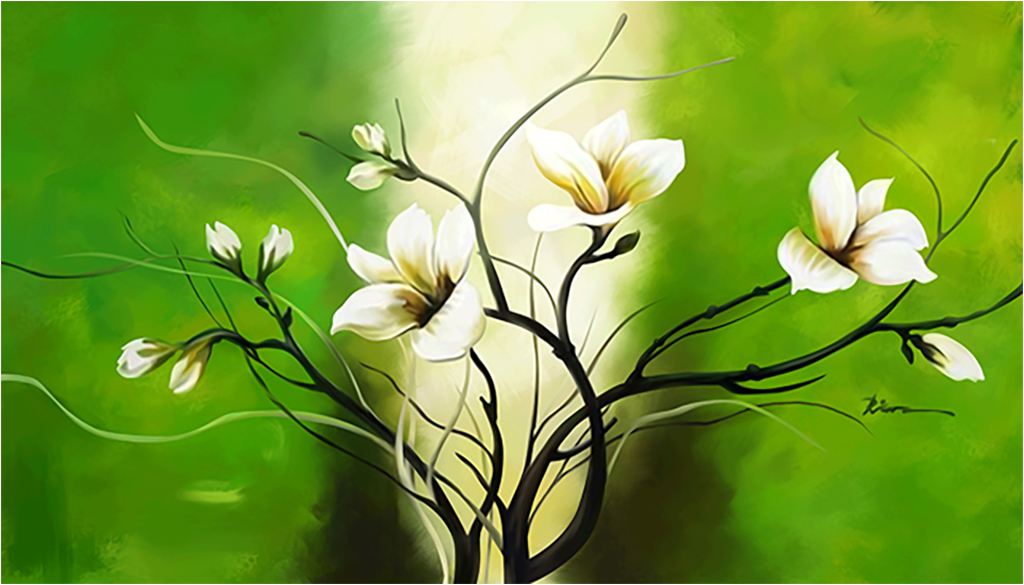 

Картина на холсте с подрамником ХитАрт Белые цветы на зелёном 80x45 см, 467