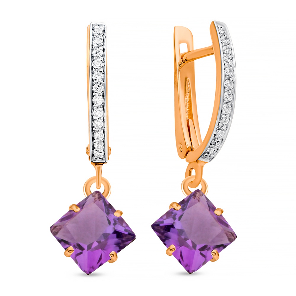 

Серьги подвески из красного золота 585Gold 202008906, аметист/фианит, 202008906