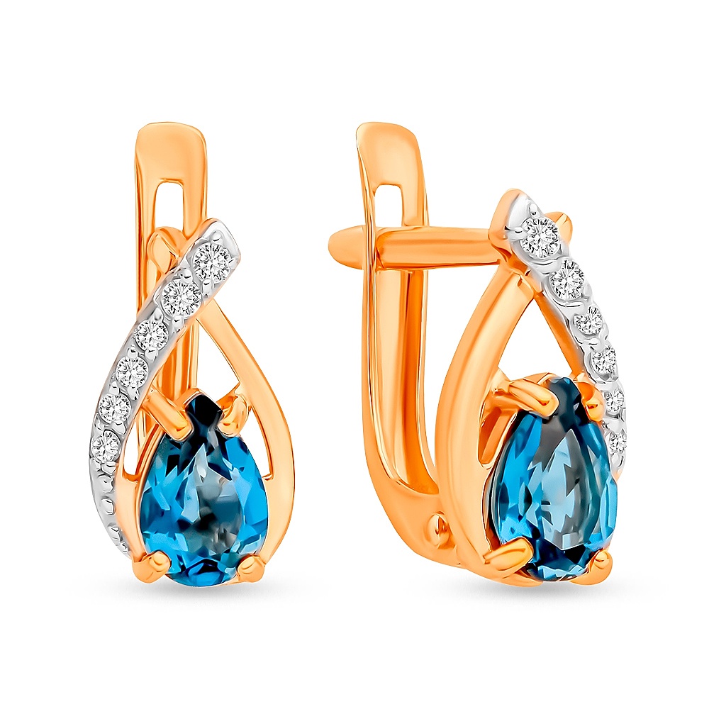 

Серьги из красного золота 585Gold 202009033, топаз/фианит, 202009033