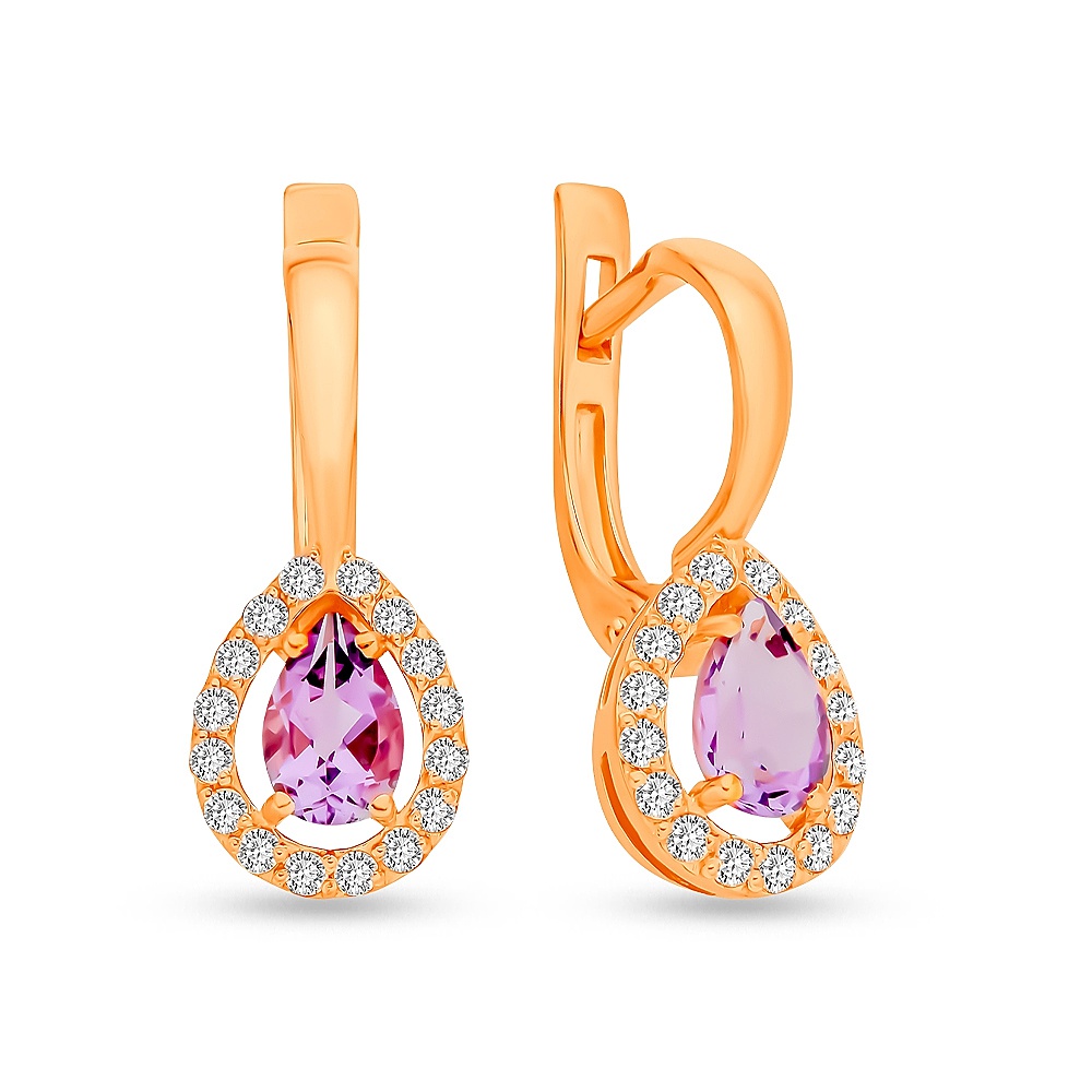 

Серьги из красного золота 585Gold 202008921, аметист/фианит, 202008921