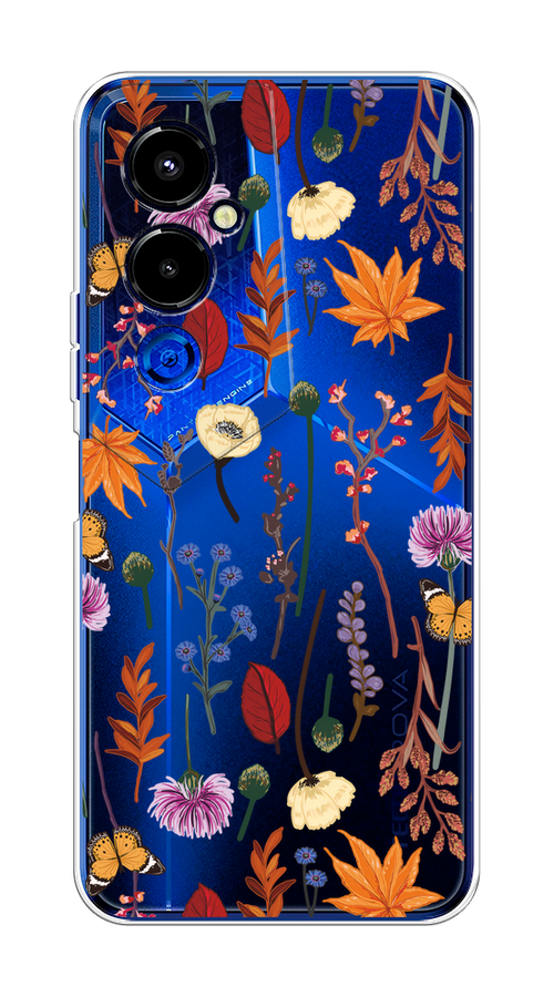 

Чехол на Tecno Pova 4 Pro "Orange Purple flowers", Оранжевый;красный;розовый;желтый;прозрачный, 302650-1