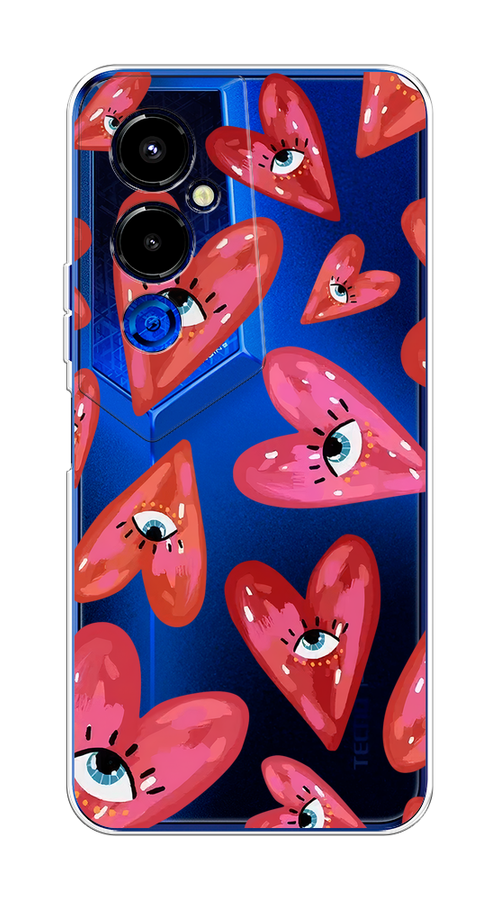 

Чехол на Tecno Pova 4 Pro "Сердечки с глазами", Коричневый;красный;розовый, 302650-1