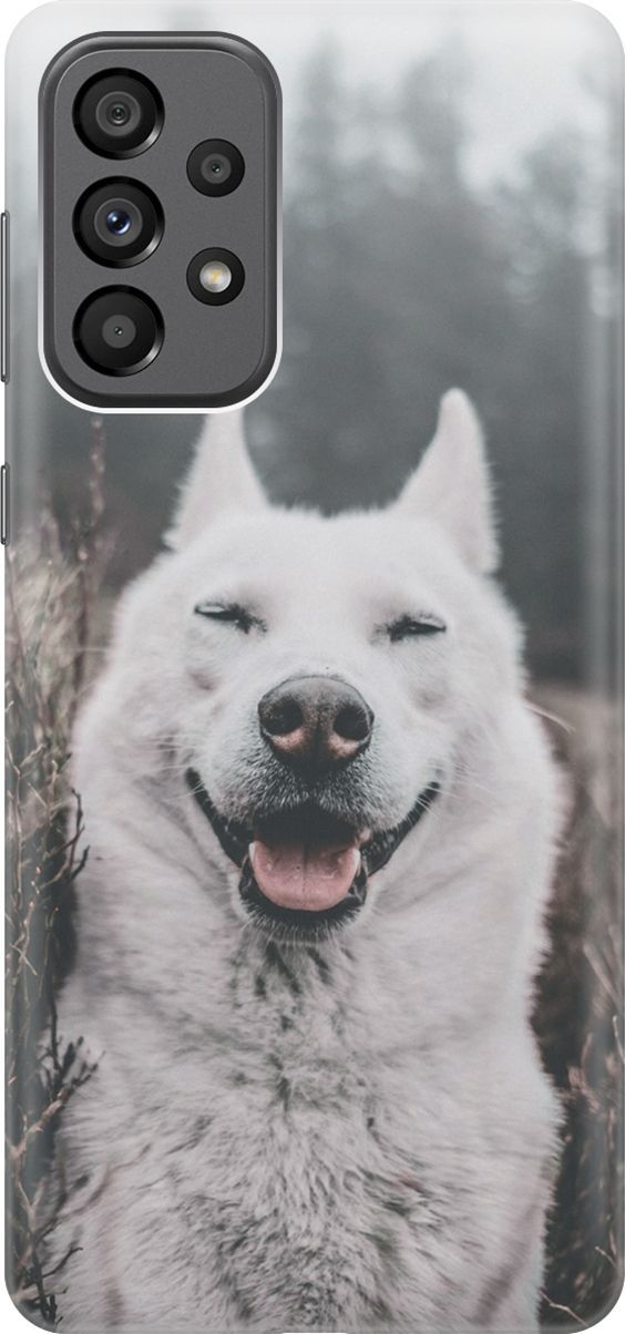 

Силиконовый чехол на Samsung Galaxy A73 5G с принтом "Довольный пес", Серый;черный, 10562