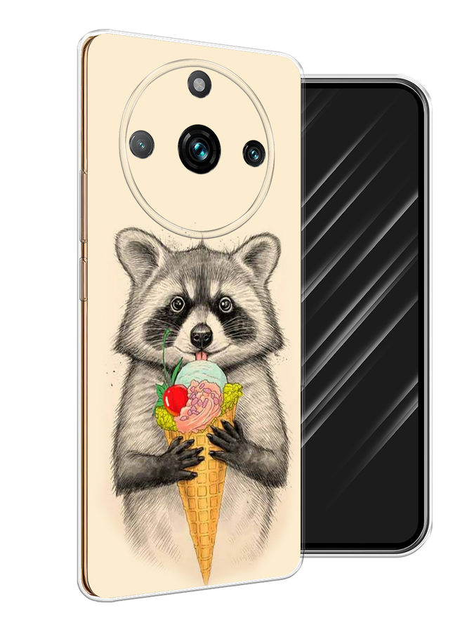 

Чехол Awog на Realme 11 "Енот с мороженым", Бежевый;серый, 2514150-10