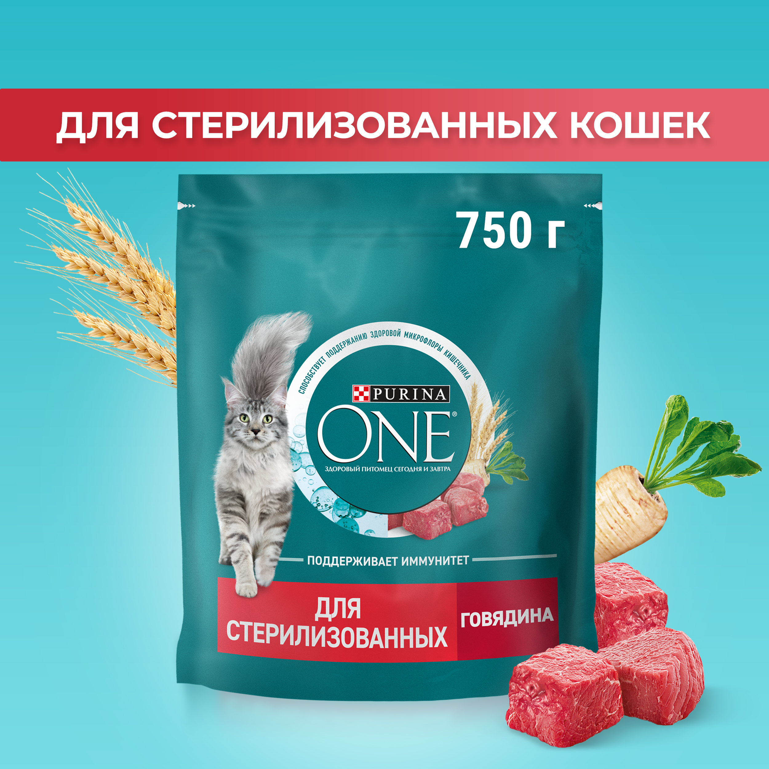 Сухой корм для кошек Purina One для стерилизованных  с говядиной 750 г