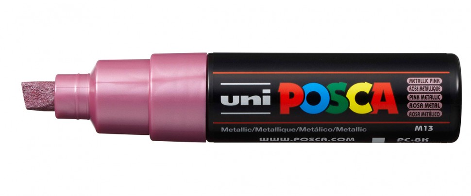 Маркер Uni POSCA PC-8K 8мм скошенный (розовый металлик (metallic pink) M13)