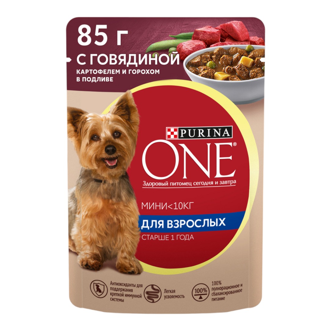 Влажный корм для собак Purina One Мини c говядиной и картофелем в подливе 85 г