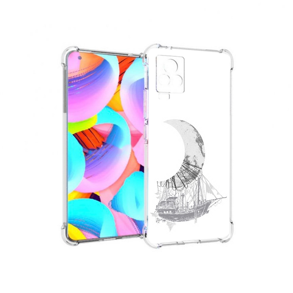 

Чехол MyPads Tocco для Vivo IQOO 7 черно белый корабль полумесяц, Прозрачный, Tocco