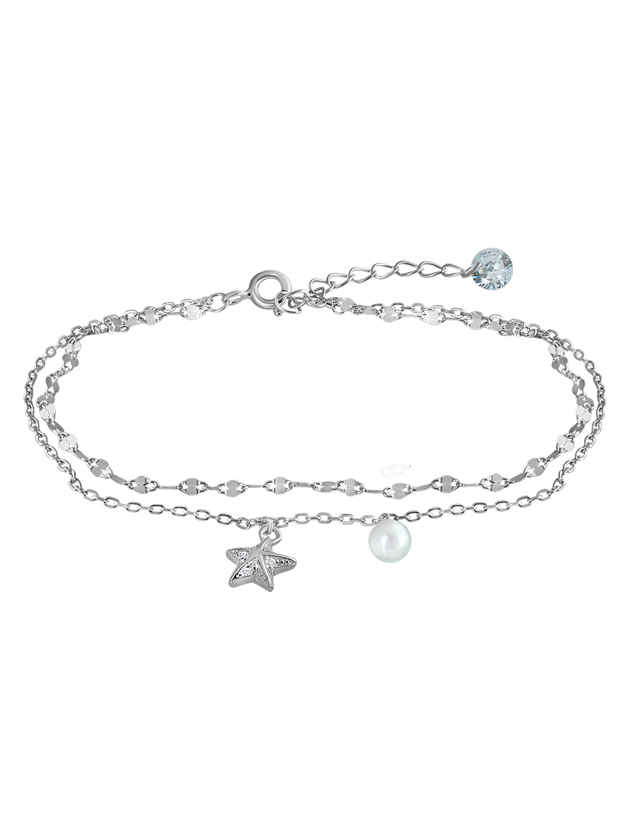 Браслет из серебра р.16 SKAZKA Natali Romanovoi 38876, жемчуг искусственный/фианит