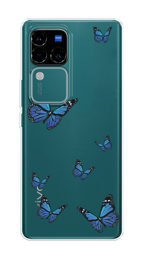 

Чехол на Vivo V30 Pro/S18 Pro "Blue butterflies", Синий;черный, 269950-1