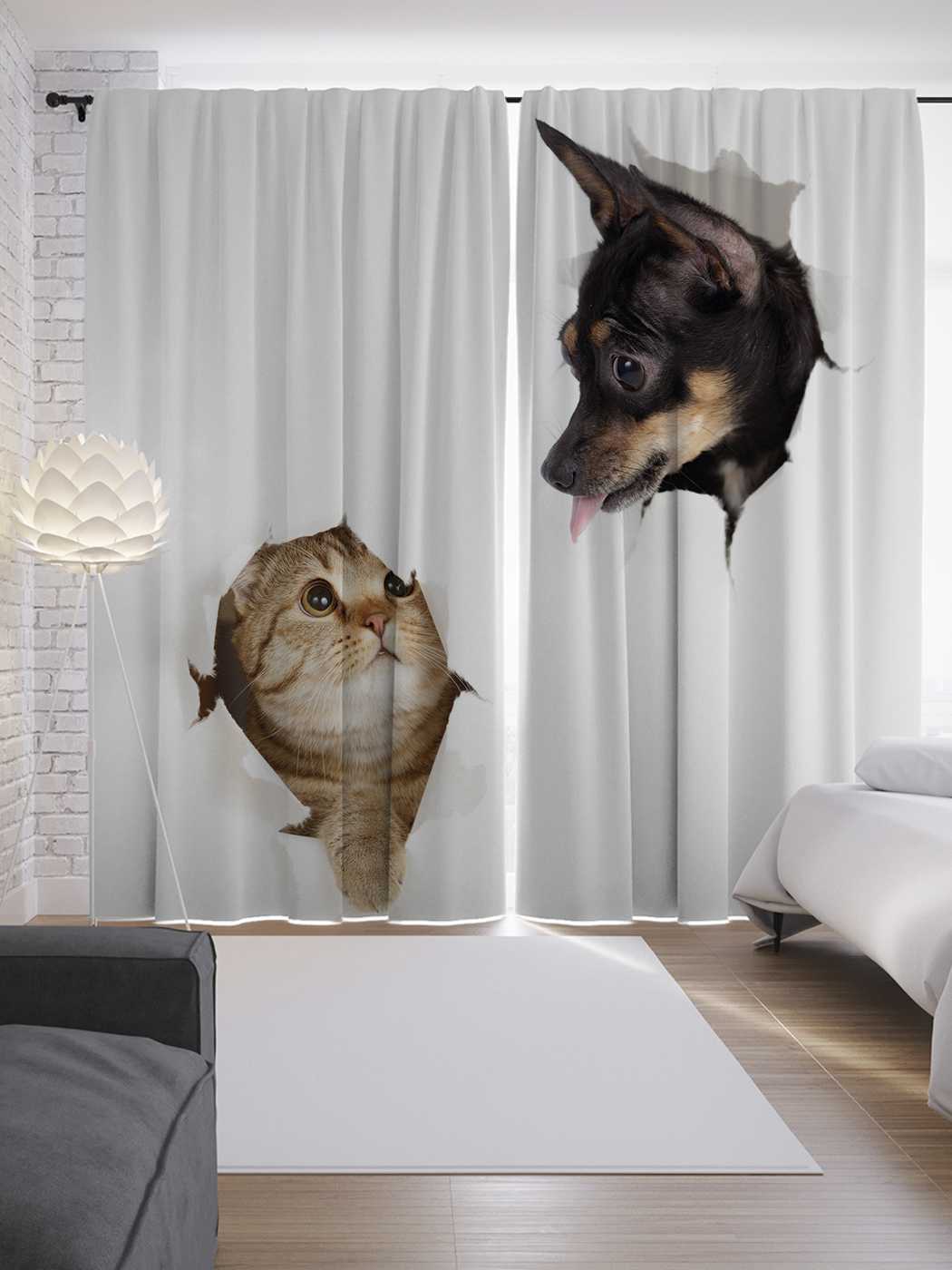 

Шторы JoyArty с фотопечатью "Кот спрятался" из сатена, 290х265 см, Кот спрятался