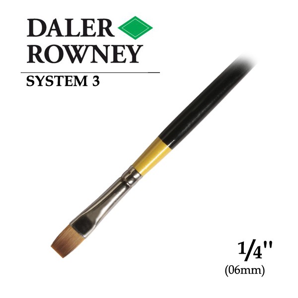 фото Кисть синтетика плоская укороченная 1/4" (0.6см) короткая ручка system 3 daler-rowney daler rowney