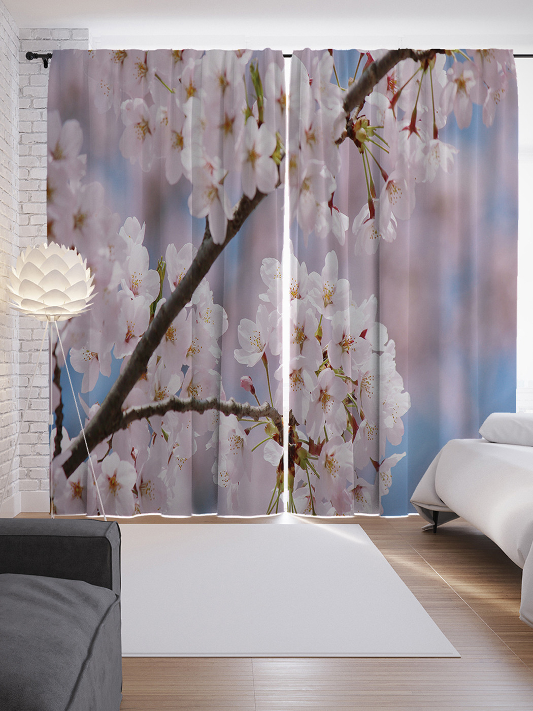 

Шторы JoyArty с фотопечатью "Цветки яблони" из сатена, 290х265 см, Цветки яблони