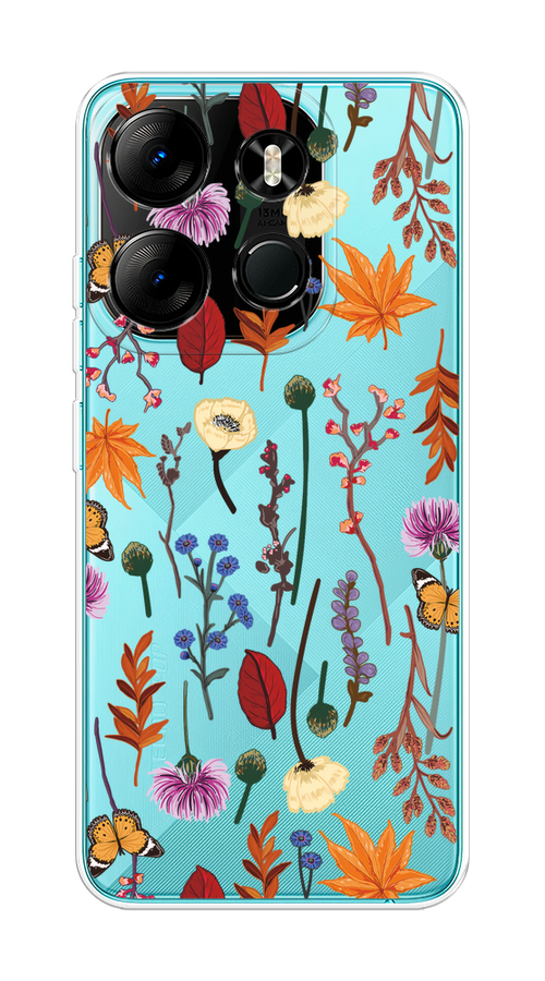 

Чехол на Tecno Spark Go 2023/Pop 7 Pro "Orange Purple flowers", Оранжевый;красный;розовый;желтый;прозрачный, 303150-1