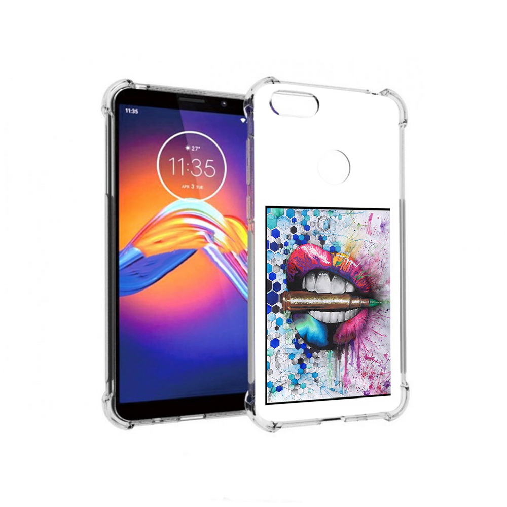 

Чехол MyPads Tocco для Motorola Moto E6 разноцветные губы с пулей (PT227058.343.571), Прозрачный, Tocco