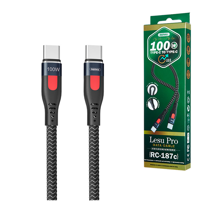 

Дата-кабель Type-C универсальный Type-C Remax RC-187c (PD) (черный)