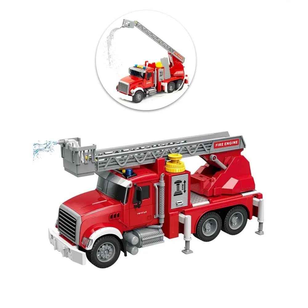 Инерционная игрушка детская пожарная машина помповая 1:14 брызгает водой 34,5 см