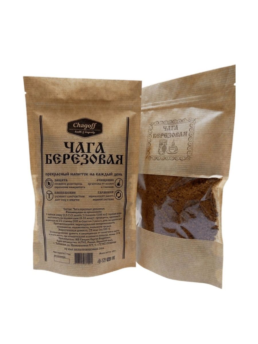 

Чага Chagoff дробленая, 100 г, Чага дробленая, 100 гр Chagoff