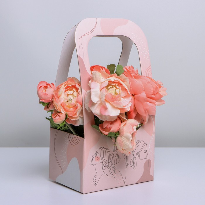 

Коробка-переноска для цветов Дарите Счастье Girl style 17 x 12 x 32 см, Розовый